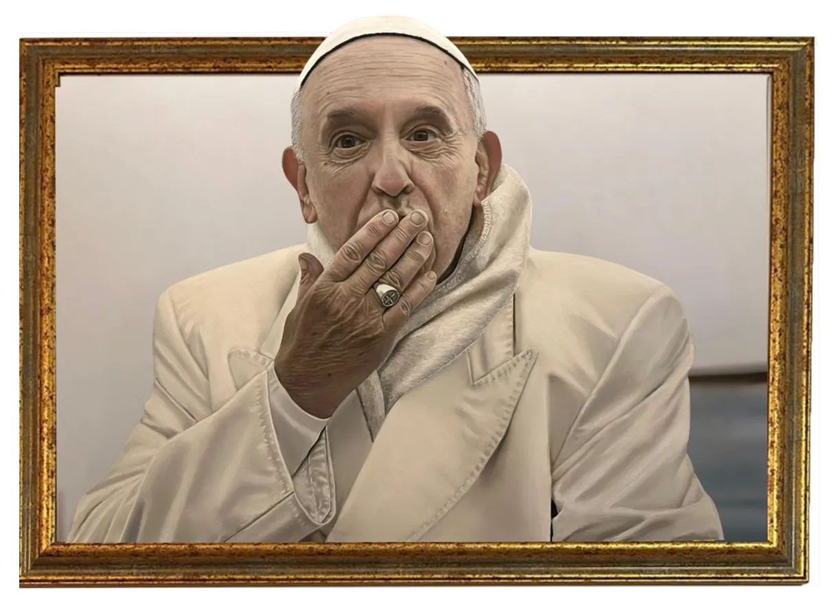 Opera di Roberto Mangialardi che raffigura Papa Francesco, realistica con effetto 3D