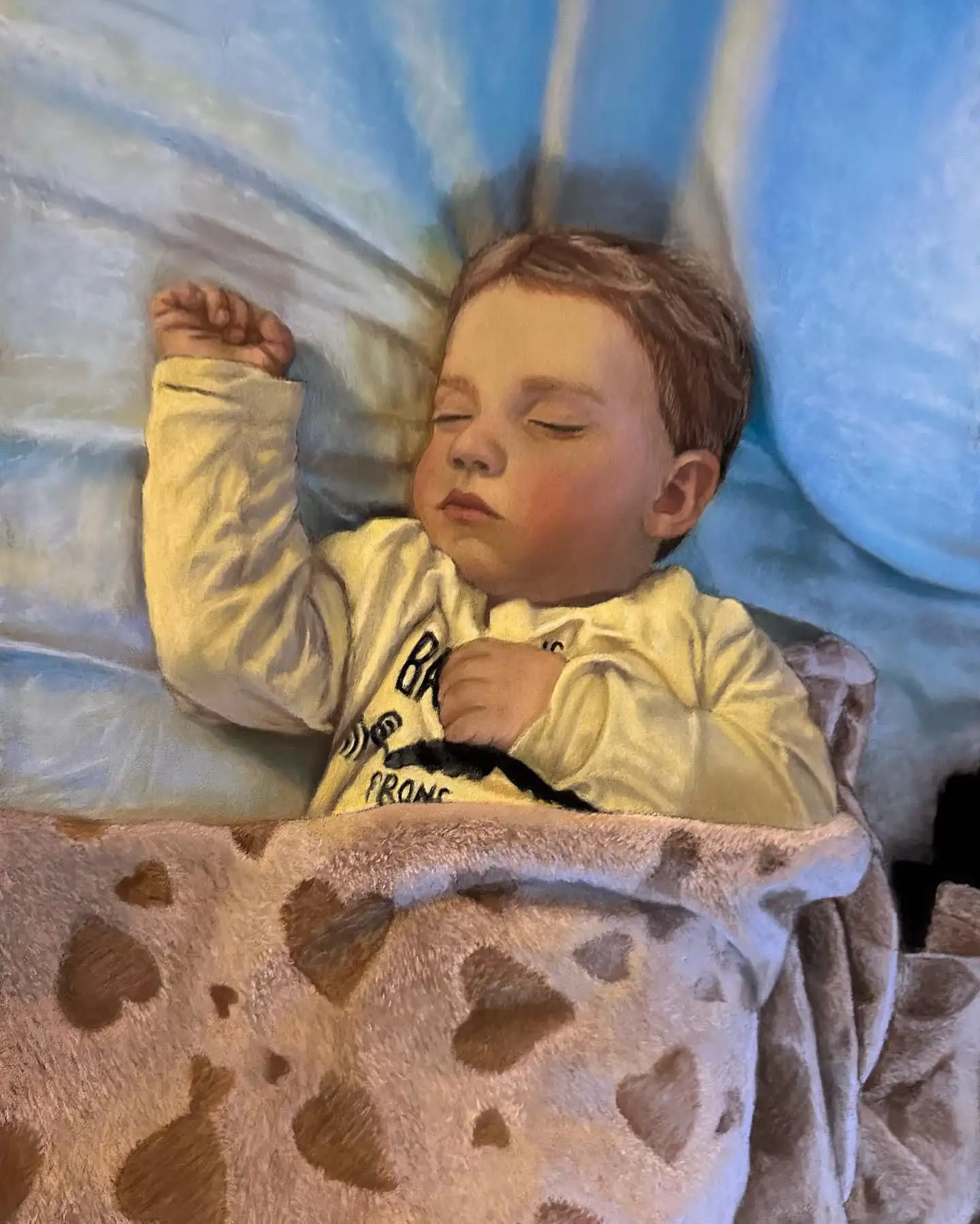 Il riposo del guerriero Il dipinto ritrae un bambino colto nel momento più vulnerabile e sereno: il sonno profondo.